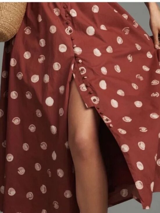 Anthropologie Katerina Button-Front Dress Brown Polka Dot - Picture 8 of 9